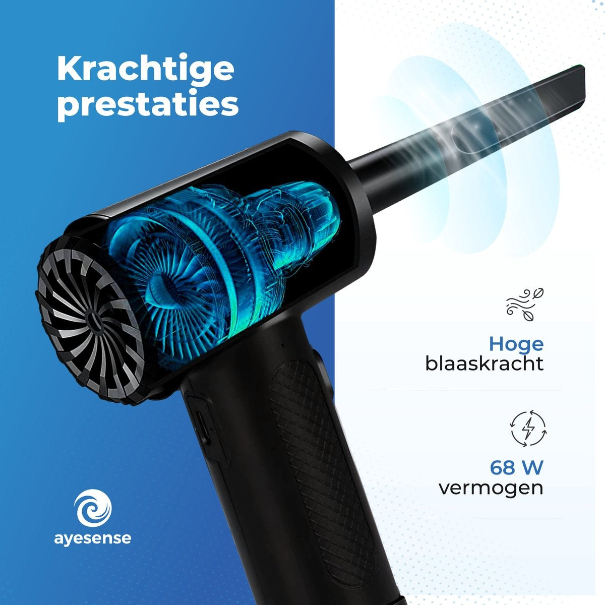 AyeSense Air Duster Pro - 8 Aufsätze - kabellos & wiederaufladbar - 52.000 U/min - Druckluft-Staubreiniger - Druckluft
