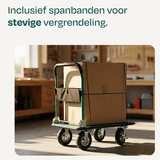 VONROC Premium-Plattformwagen – mit Luftreifen – zusammenklappbar – Tragkraft max. 300 kg – große Ladefläche 90 x 60 cm – inklusive Spanngurte