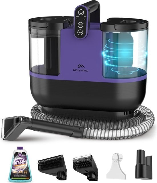 Motionflow 4-in-1 Teppichreiniger - 1800 ml Wassertank - Heizfunktion - Selbstreinigend - 40 x 28 x 38 cm - Lila