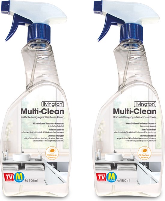 Livington Multi-Clean Universalreiniger – 2 STÜCK – sauber – hohe Fettlösekraft – universell einsetzbar – geeignet für alle abwaschbaren und glatten Oberflächen – 2 x 0,5 Liter
