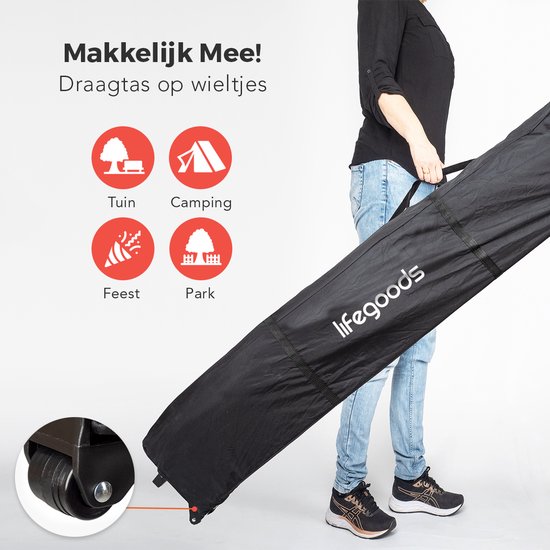 LifeGoods Partyzelt - Pavillon - EasyUp - faltbar - 4 Seitenwände - wasserdicht - mit Tragetasche mit Rädern - 3x3 Meter - Dunkelblau