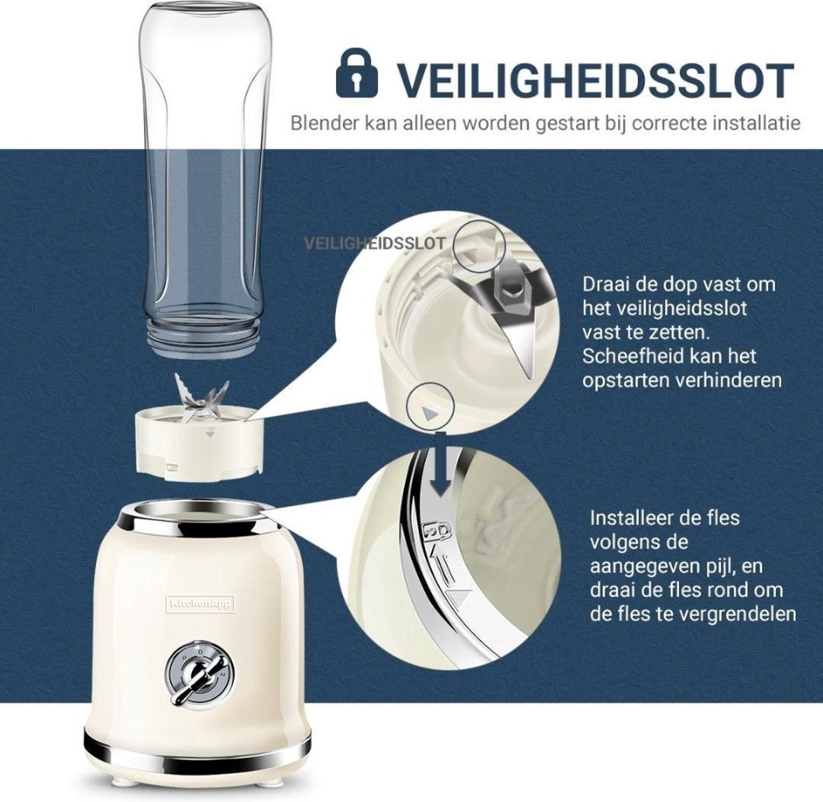 KitchenApp - Retro-Mixer - zum Mitnehmen - Smoothie-Maker - Inklusive zwei Flaschen