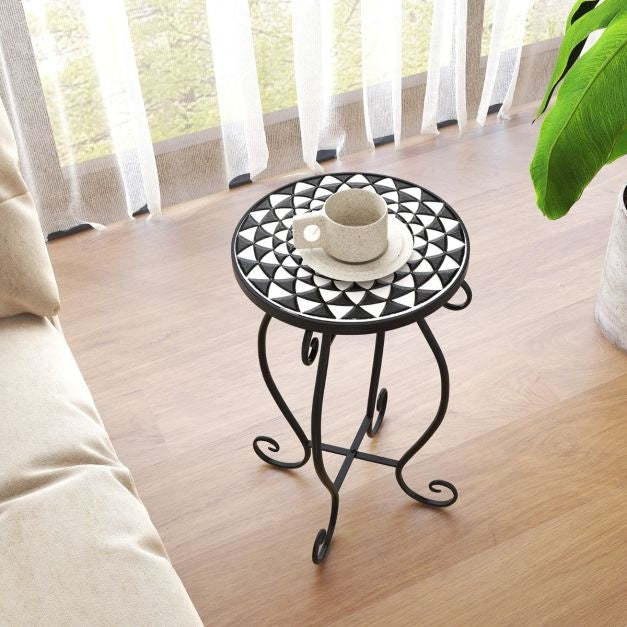 Coast MozÃ¯ek Beistelltisch - Runder Terrassentisch für drinnen und draußen - 30 x 30 x 50 cm - Schwarz/Weiß