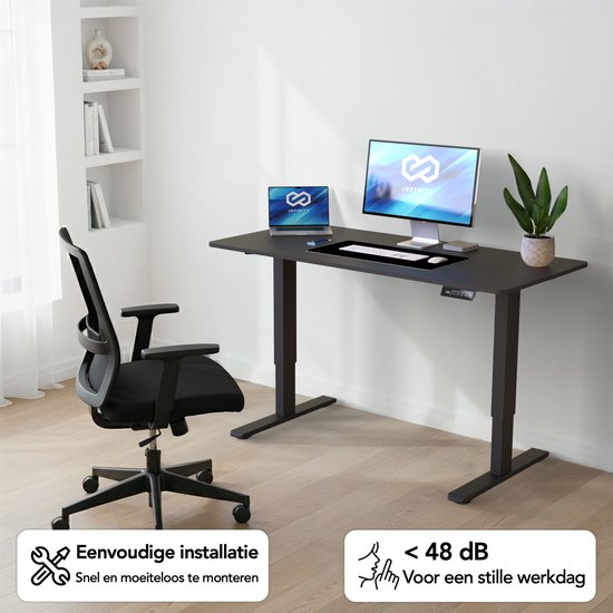 Infinity Goods Sitz-Steh-Schreibtisch, elektrisch verstellbar – 140 x 60 cm – Speicherfunktion – Schwarz