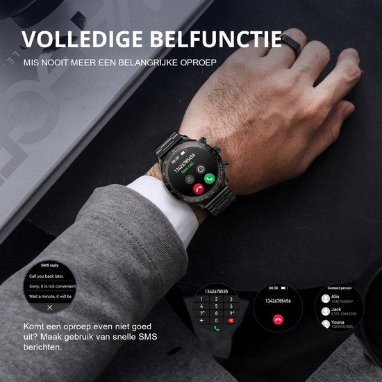 Maoo Titan AMOLED Smartwatch Herren - Edelstahl und 2 TPU-Bänder - Schrittzähler - Herzfrequenzmesser - Schlafüberwachung - Multisport - Geeignet für Android und iOS - Schwarz