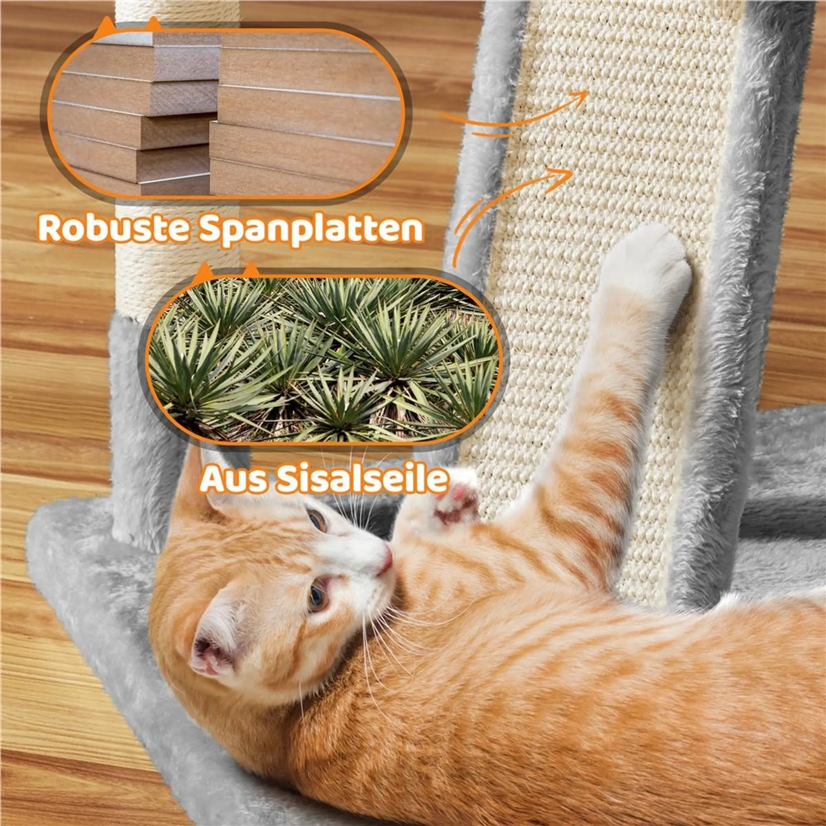 Yaheetech Katzenpfosten XXL mit 3 Aussichtsplattformen - Ausgestattet mit 2 Katzenhöhlen und Kratzbrett und Anti-Kipp-System - Für Haushalte mit mehreren Katzen - Hellgrauer Plüsch und Sisal - 55,5 x 55,5 x 175 cm