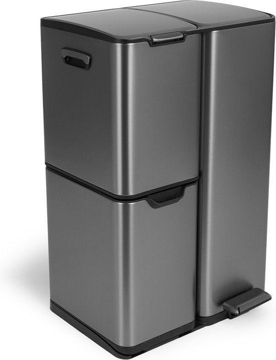 Umuzi Reinigungsabfalleimer - 60L - Soft Close - Metallic grau - Abfalltrennung 3 Behälter - 47 x 39 x 72