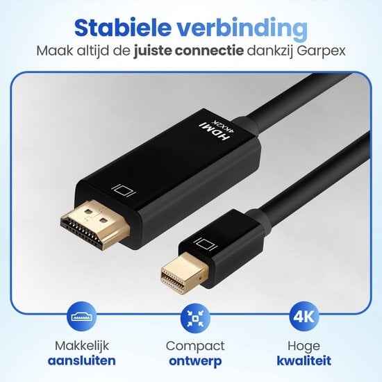 GarpexÂ® Mini DisplayPort zu HDMI Kabel - Mini DP zu HDMI Kabel - HDMI Kabel - 4K 30Hz Ultra HD - Schwarz - 1.8 Meter