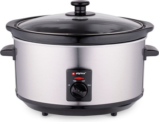 Alpina Slowcooker - 3,5 Liter - Keramik-Innenbehälter - 3 Heizstufen - Edelstahl