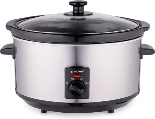 Alpina Slowcooker - 3,5 Liter - Keramik-Innenbehälter - 3 Heizstufen - Edelstahl