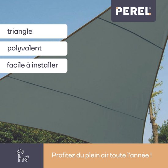 Perel Schattentuch, wasserabweisend, 3,6 x 3,6 x 3,6 m, 160 g/m², Polyester, Dreieck, grün-grau