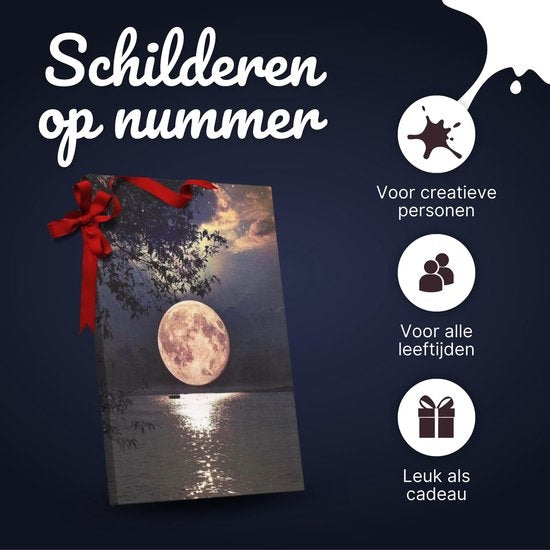 RubyeÂ® Malen nach Zahlen Erwachsene - Vollmond - Farben und Pinsel enthalten - Leinwand Malen nach Zahlen - 40x50cm