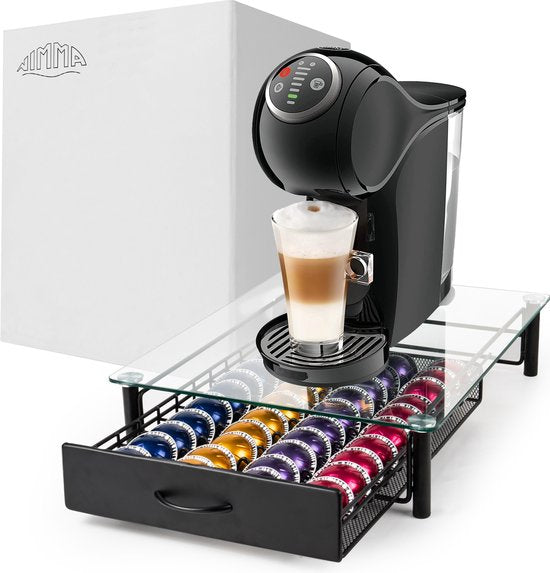 Nimma Dolce Gusto Kapselhalter - für 40 Kapseln - mit Schublade - Kaffeetassenhalterung - Glas - Schwarz