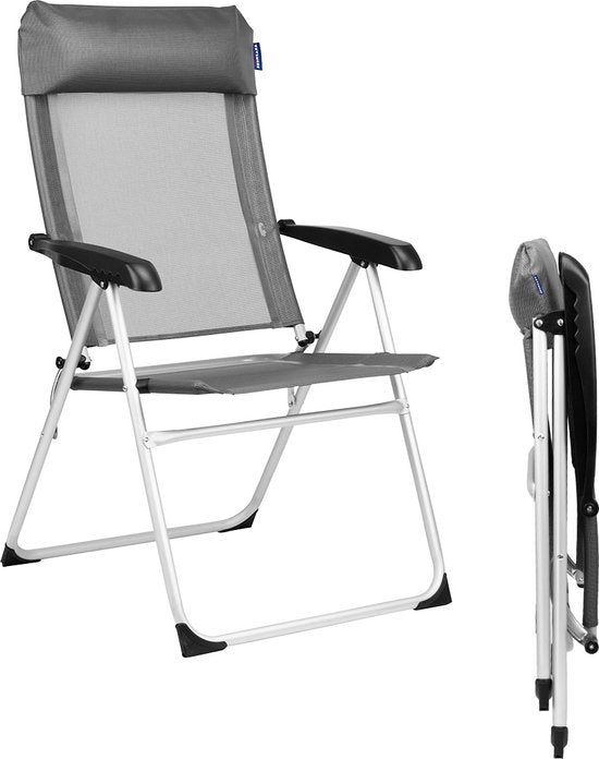 TRVLMORE Campingstuhl - 5 Positionen - Klappbarer Campingstuhl - 110 kg Belastbarkeit - Angelstuhl - Klappstuhl - Grau
