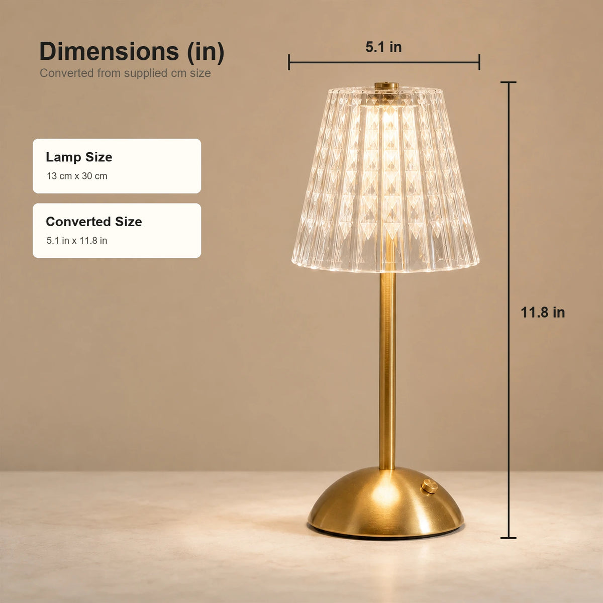Kabellose LED-Tischlampe mit Touch-Bedienung – 3 Lichtfarben – stufenlos dimmbar – 1800 mAh – über USB-C aufladbar – 8–10 Stunden – Gold