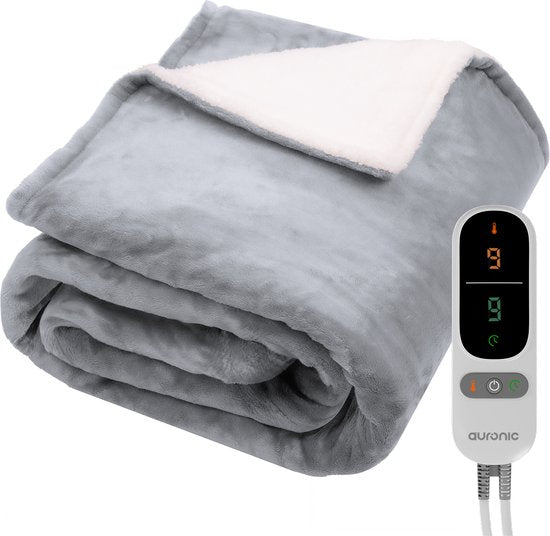 Auronic Electric Blanket - Wärmedecke - Sherpa Fleece - 9 Wärme- und Timer-Einstellungen - Decke - 200x180 - 2 Personen - Grau