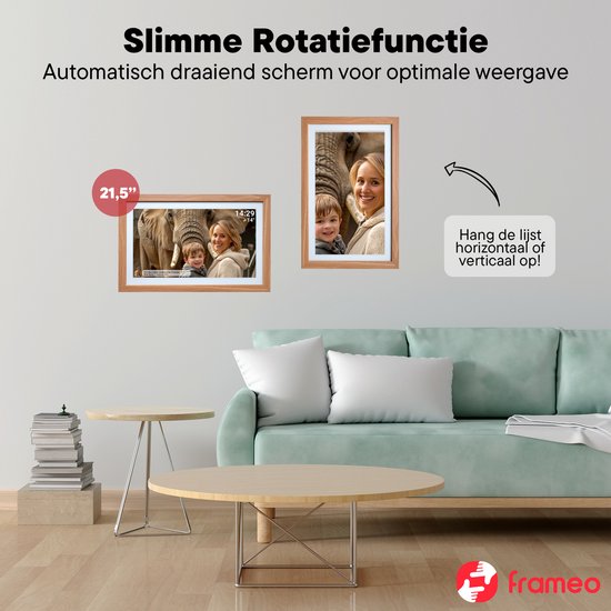Denver Digitaler Fotorahmen 21,5 Zoll - XXL - Holz - Full HD - Frameo App - Fotorahmen - WiFi - 32GB - IPS-Touchscreen - PFF2162LW