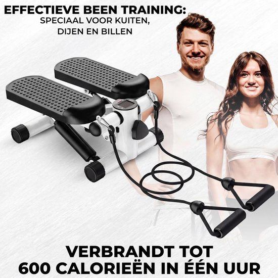 Fitby Stepper – Stepper-Fitnessgerät – Mini-Stepper – Heimtrainer – Display – Mit Widerstandsbändern – Weiß