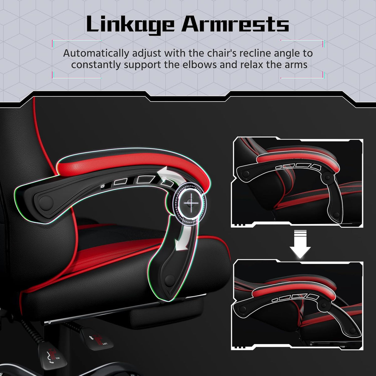 Yaheetech ergonomischer Gaming-Stuhl – Fußstütze und Massagekissen – Schwarz/Rot