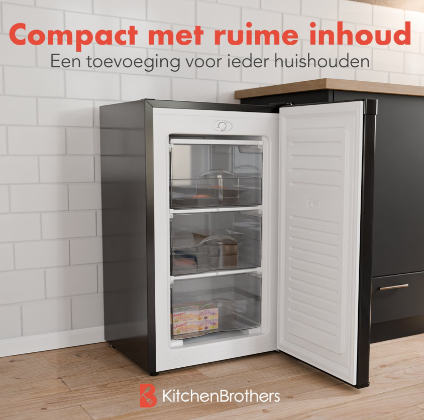 KitchenBrothers Gefrierschrank - 64L - Kompakte Tischplatte - 3 Gefrierschubladen - Gefrierschrank - Freistehend - Schwarz