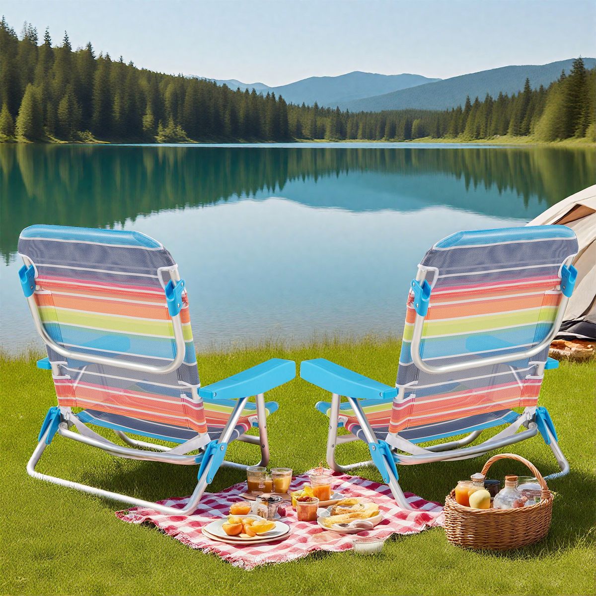 Coast Klappbare Strandstühle, 2er-Set – Verstellbare Rückenlehne – Leichte Campingstühle – 64 x 63 x 74 cm