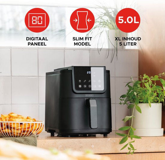 Bourgini Slimfit Airfryer Pure XL - Heißluftfritteuse - 5 Liter - 1500W - PFAS frei