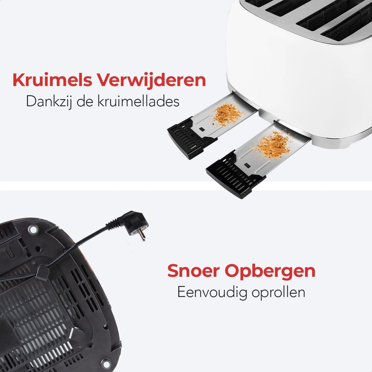KitchenBrothers Retro-Toaster - 6 Heizstufen - 4 extra breite Schlitze - 1630W - Aufwärm- und Auftaufunktion - Weiß