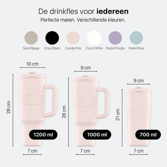 ONYX Trinkflasche mit Strohhalm 1 Liter - Wasserflasche für Kinder & Erwachsene - Thermosbecher Edelstahl Reisebecher - Motivations-Trinkbecher - Trinkbecher für die Schule - Candy Pink