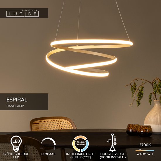 Lucide ESPIRAL – Hängeleuchte – LED, dimmbar – CCT – 1×40 W, 2700 K/4000 K – Taupe – Essential