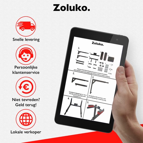 Zoluko Professional Dip & Pull Up Bar Wandhalterung - 200kg Tragkraft - Dip Station - Inkl. E-Book - Einfache Montage - 2 in 1 Klimmzugstation und Dip Station für den Heimsport - Klimmzugstange Fitness - Dip Bars - Chin Up Bar - Schwarz/Rot