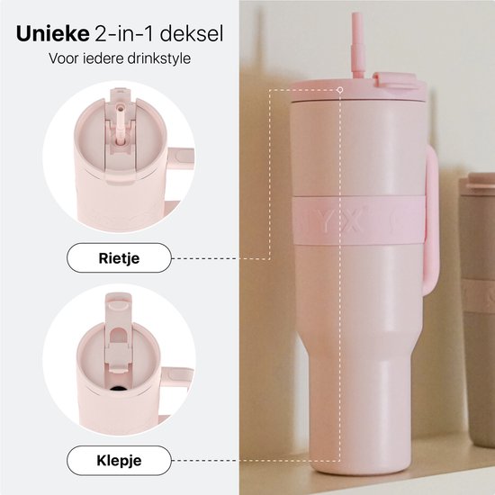 ONYX Trinkflasche mit Strohhalm 1 Liter - Wasserflasche für Kinder & Erwachsene - Thermosbecher Edelstahl Reisebecher - Motivations-Trinkbecher - Trinkbecher für die Schule - Candy Pink