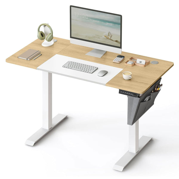 Songmics Elektrisch höhenverstellbarer Schreibtisch – 120 x 60 cm – Beige/Weiß