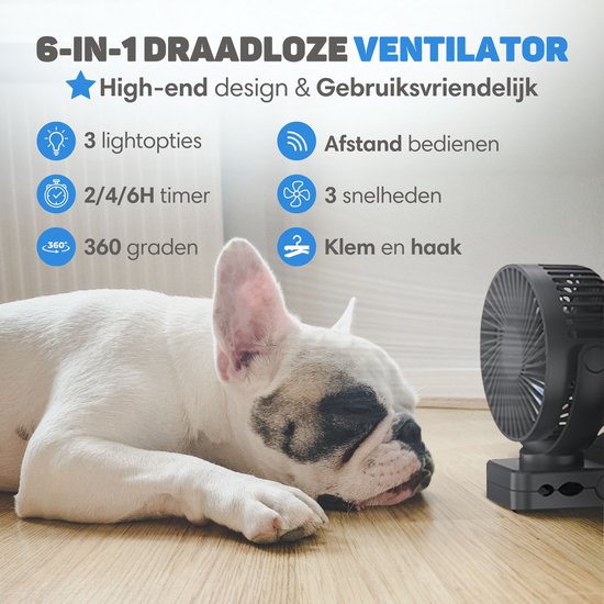 Vulpes Goods® Tech - Mini-USB-Ventilator PRO - Wiederaufladbarer Tischventilator - Leiser Miniventilator mit Fernbedienung - Handventilator - Klein, leise & geräuschlos - 3 Geschwindigkeiten & Beleuchtung - 12000 mAh & Powerbank-Funktion - Premium Schwarz