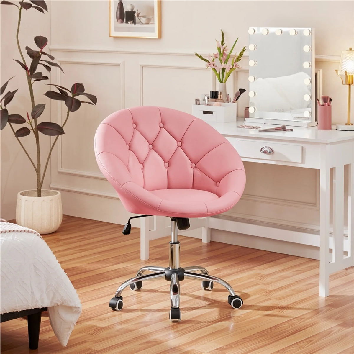Yaheetech Bequemer Drehstuhl in Tonnenform 78–88 cm – Stimmungsvolles Rosa – Kunstleder und Metall