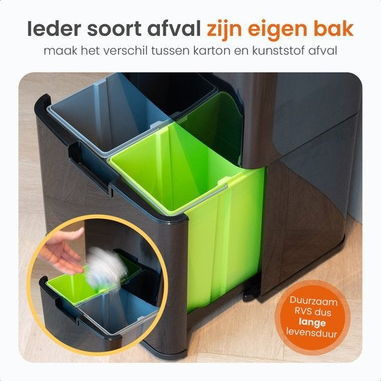 Goliving Automatic Sensor Trashcan 64 Liter - Küchenabfalleimer - Abfallbehälter Abfalltrennung - Freihändiger Sensor - Feuchtigkeitsbeständig - Schließender Rand - Langlebiger Edelstahl - 40L + 2x12L + 8L - Schwarz