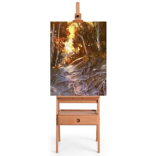 Coast Art-Ezel Floor Painter's Easel mit Schublade aus Buchenholz Painter's Easel mit verstellbarem Regal Natur