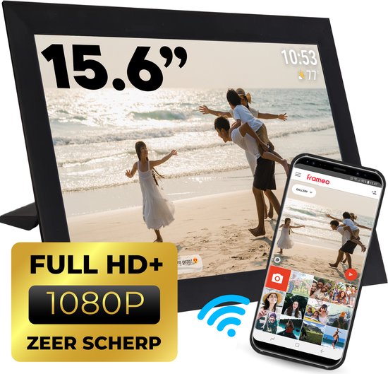 Denver Digitaler Bilderrahmen 15,6 Zoll – XL – Full HD – Frameo-App – Fotorahmen – Digitaler Kalender – WLAN – 16 GB – IPS-Touchscreen – PFF1501B