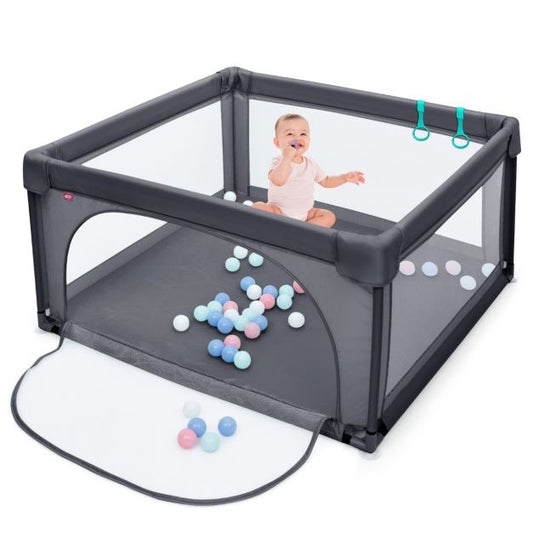 Coast Baby Laufstall Ground Box mit 50 Spielbällen Laufstall mit atmungsaktivem Netz 120 x 120 cm Dunkelgrau