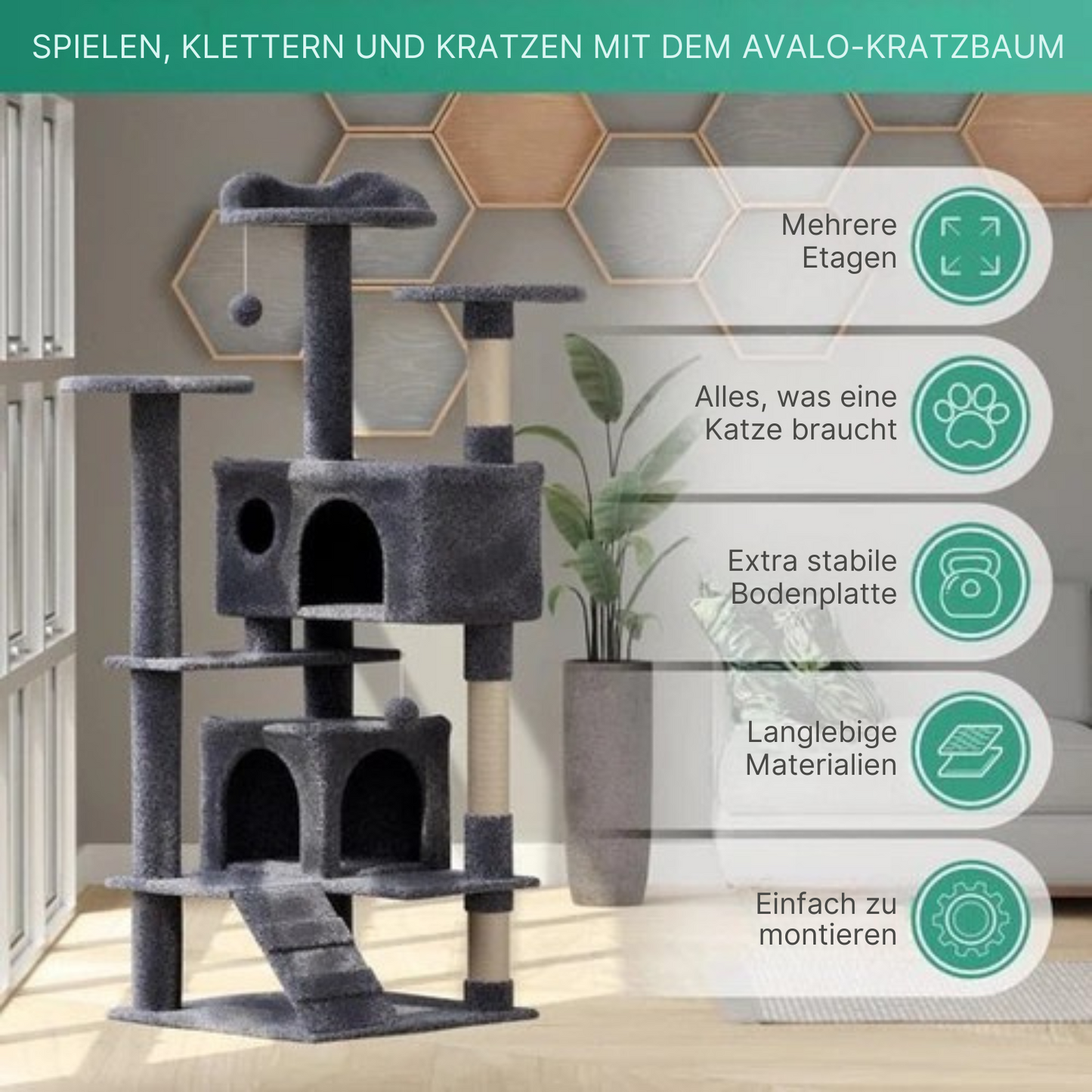 Avalo - Katzenkratzbaum - mit 7 Ebenen - 137x50x50 CM - Kratzbaum für große Katzen - Dunkelgrau