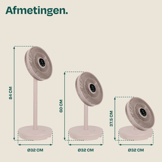 VONROC BREEZE Kabelloser Ventilator – Flüsterleise (<44 dB) – 24 Geschwindigkeitsstufen – leicht und tragbar – 3 Windmodi: Natürlich, Schlaf, Normal – Modular: Tisch- und Standventilator – Luxuriöses Touch-Display – Inkl. Fernbedienung – Beige