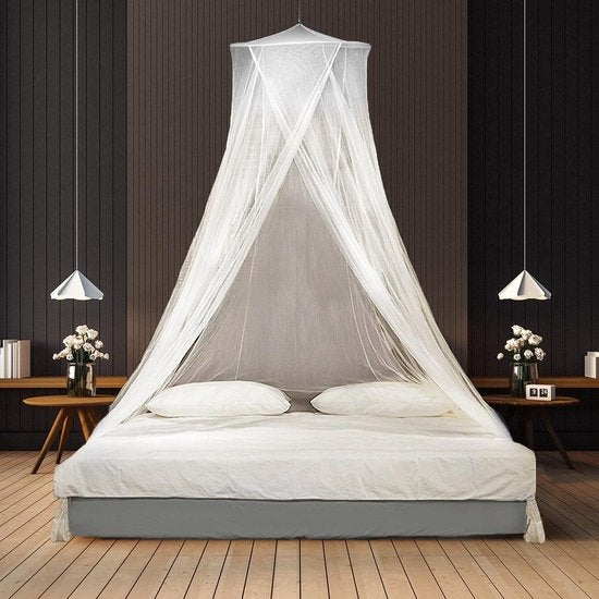 TRVLMORE Double XL Moskitonetz de Luxe - Rundes Moskitonetz - Für Reisen - Geeignet für Doppelbett - Extra groß - Mit Aufhängeschnur - Weiß