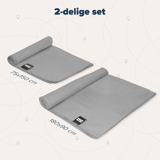 TRVLMORE Mikrofaser-Reisehandtuch-Set - 2 Stück - Groß (75 x 150 cm) & Extra groß (90 x 180 cm) - Mikrofaser - Grau