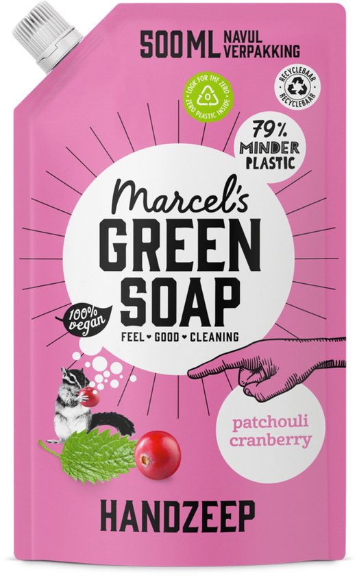 Marcel's Green Soap Handseife Nachfüllpackung – Patchouli & Cranberry – 500 ml