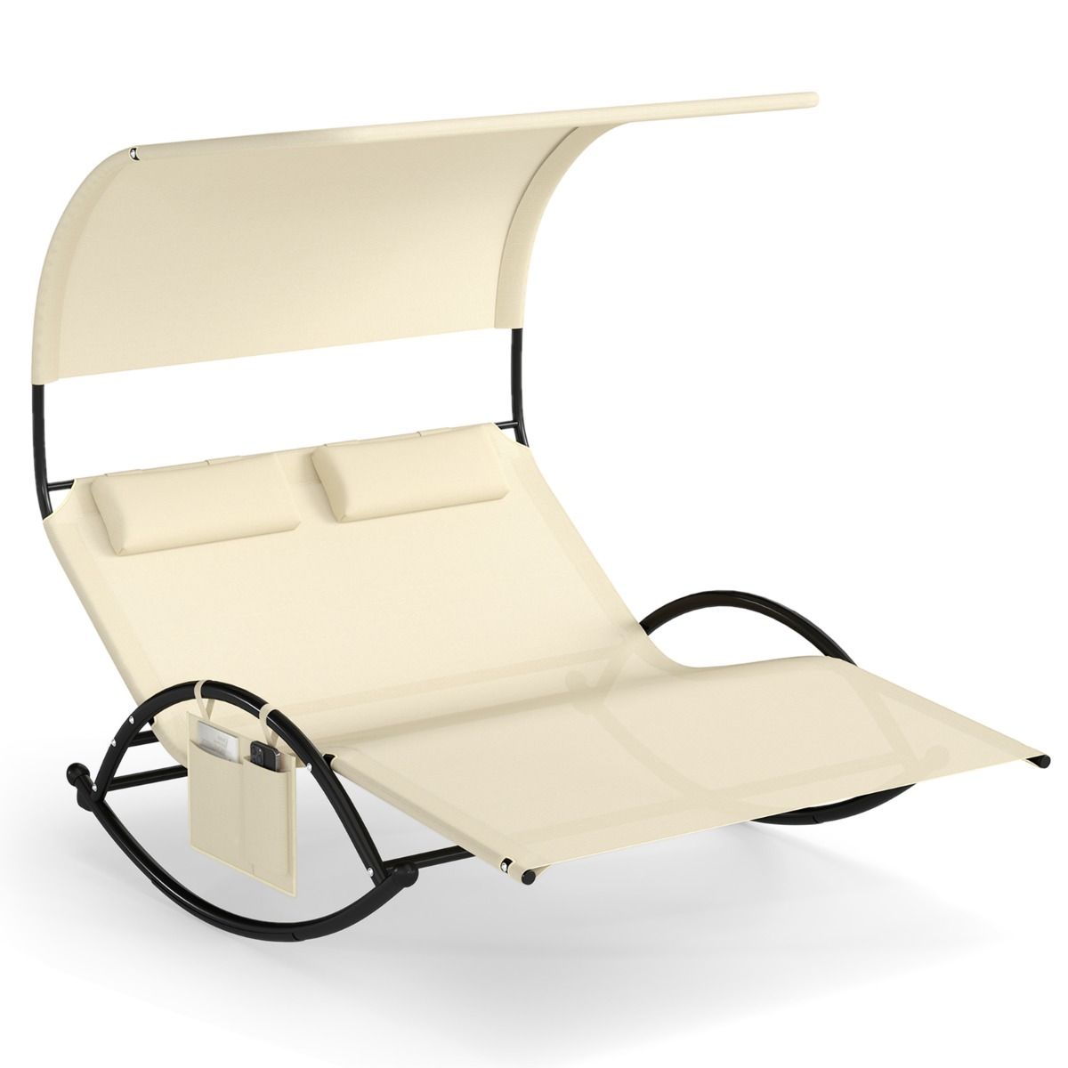 Coast Doppelschaukelstuhl – mit Sonnendach – inklusive Kissen – beige/grau/schwarz/braun