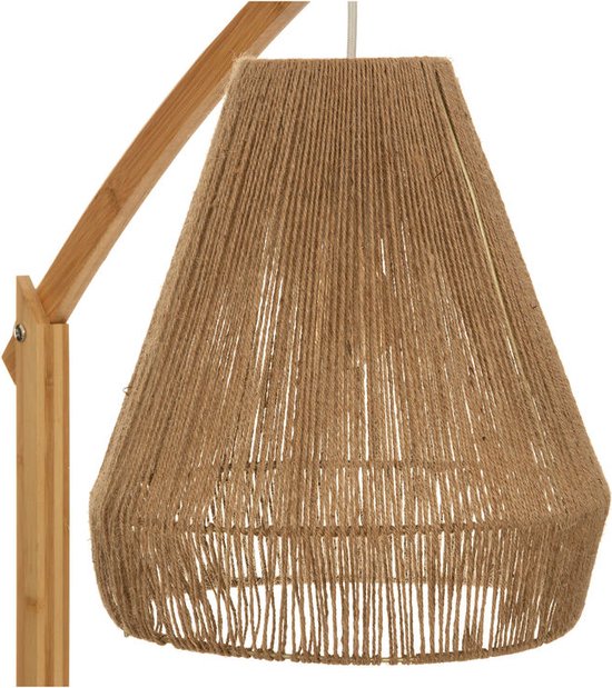 Bambus-Stehlampe mit gebogenem Stiel und geflochtenem Hanf-Lampenschirm PALM
