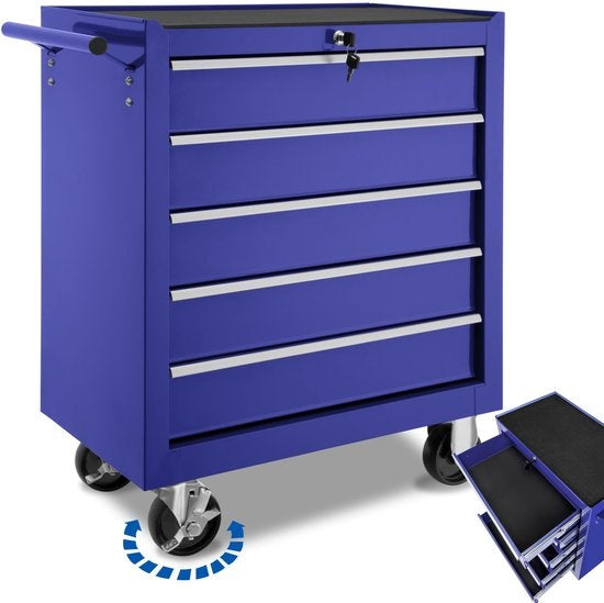 tectake - Werkzeugwagen mit 5 Schubladen - blau - 402798