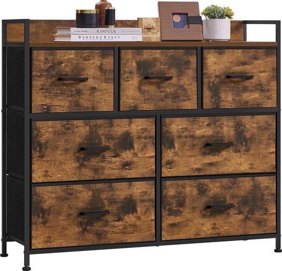 O'DADDY® Aufbewahrungsschrank - Sideboard - Kommode - Industrial - 7 Schubladen - Kommode - 28,5 x 98 x 85 cm - Vintage Brown/Black