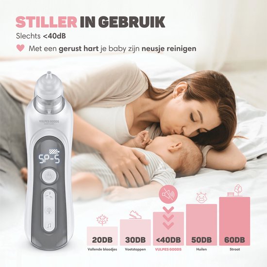 Vulpes Goods® BabyCare - Baby-Nasenreiniger - Baby-Nasenreiniger elektrisch - Nasendusche elektrisch - Nasenreiniger - Nasenwischer - Nasensauger - Große Batterie - USB C - PRO