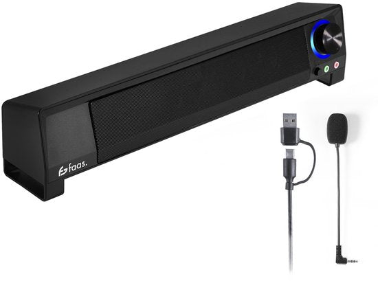 PC-Lautsprecher 2.1 - Mit Mikrofon und Bluetooth 5.0 - Soundbar für PC - USB-C und USB-A - Schwarz - von Faas
