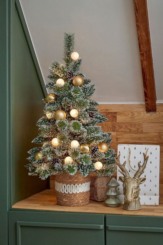 Black Box Trees Kunstweihnachtsbaum „Kaprun“ mit Dekoration H90 x T61 cm – Kunstbaum mit Topf – Kunstweihnachtsbaum für den Innenbereich – 120 Zweige – Grün